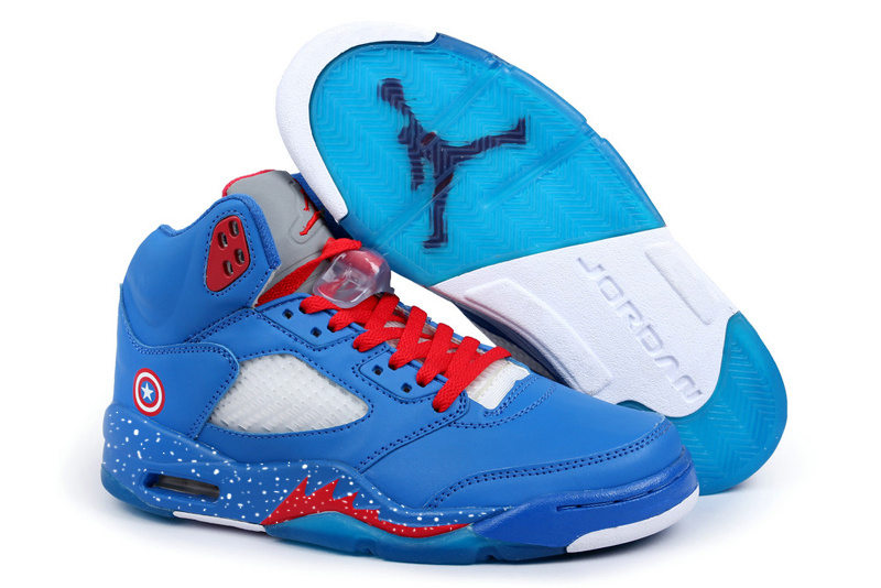 New Arrival Jordan 5 Captain America Edition Blue White Red Shoes